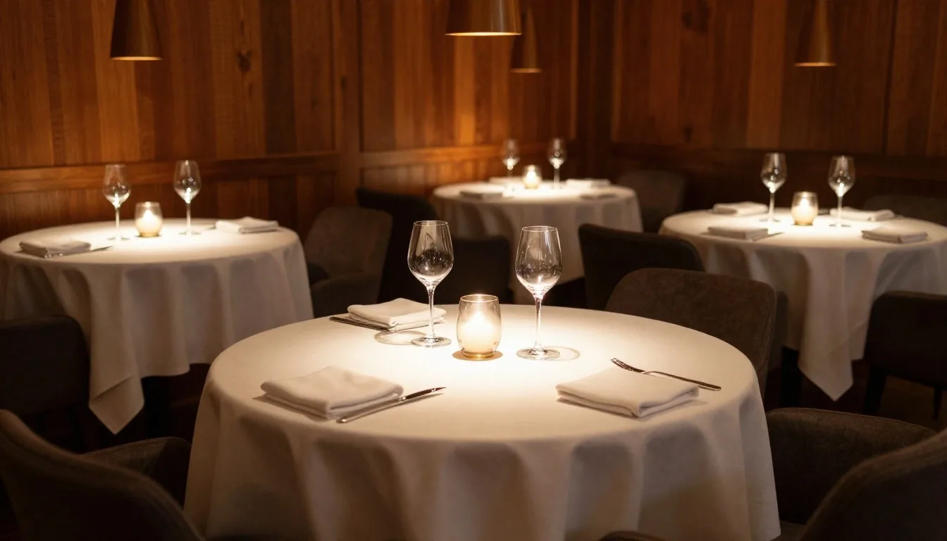 Wnętrze restauracji hotelowej Grand Royal Gdańsk w wieczornym oświetleniu